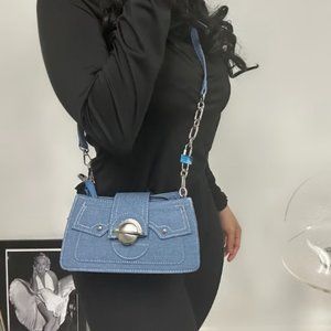 Denim shoulder bag, Denum messenger bag, y2k jean purse, trendy 2000s bag, cross